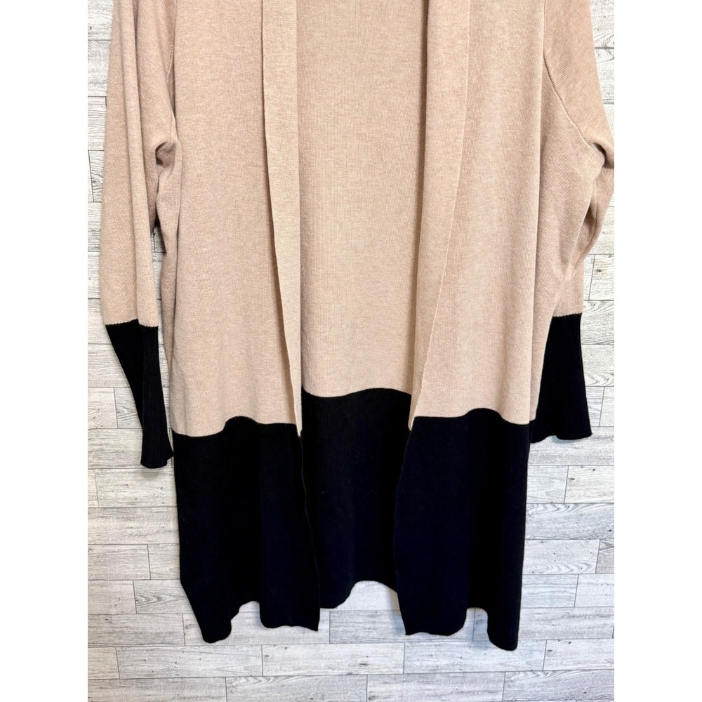 Cyrus Womens 1X Chic Tan Black Colorblock Open Front Longline Cardigan Sweater - Picture 4 of 10